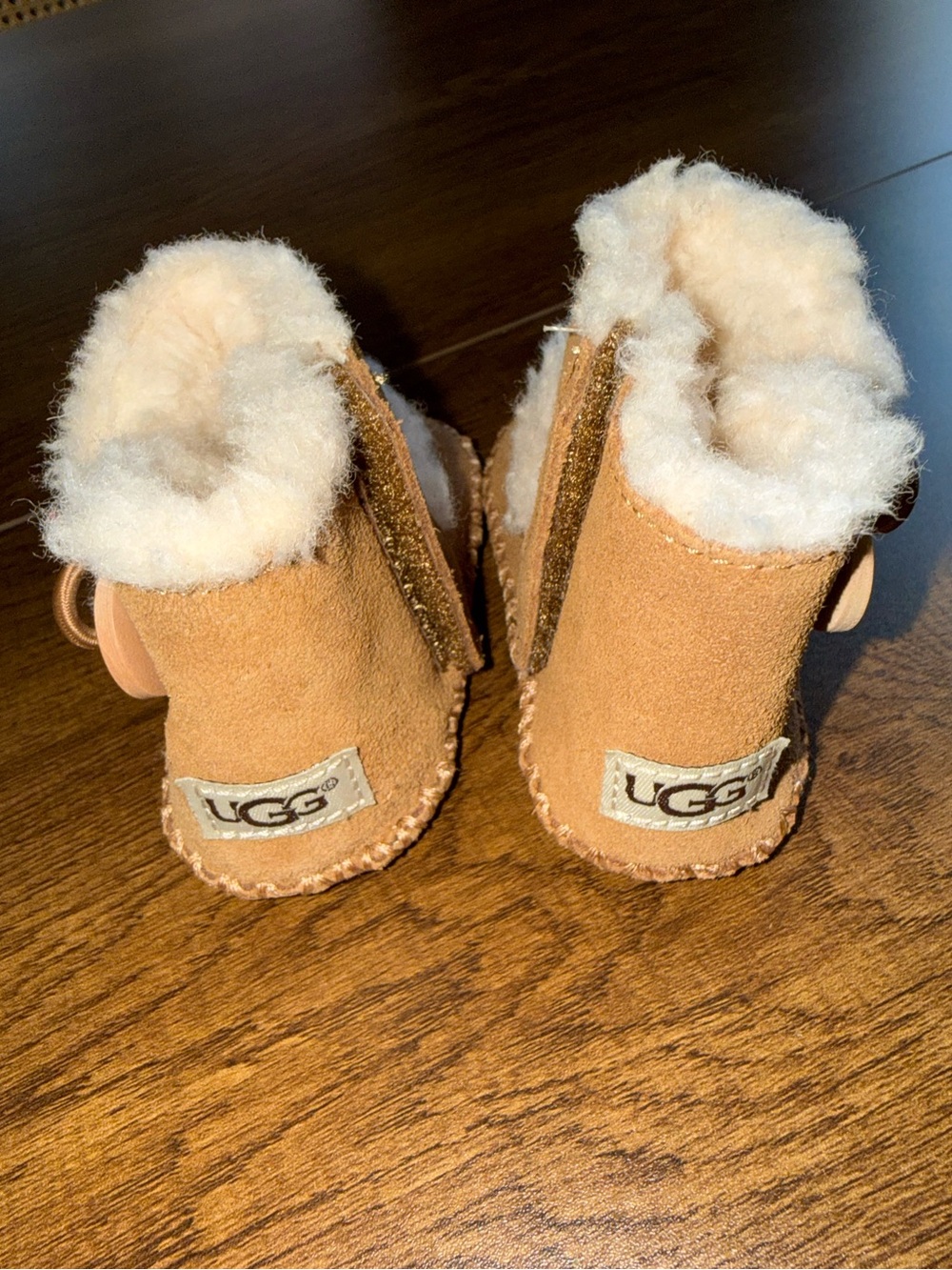 UGG Infant Chestnut Tan Shearling Moccasin Booties Booties Unisex Kids 0/1 - Picture 5 of 9